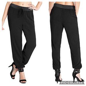Guess Black Faux Leather Trim Joggers Pants